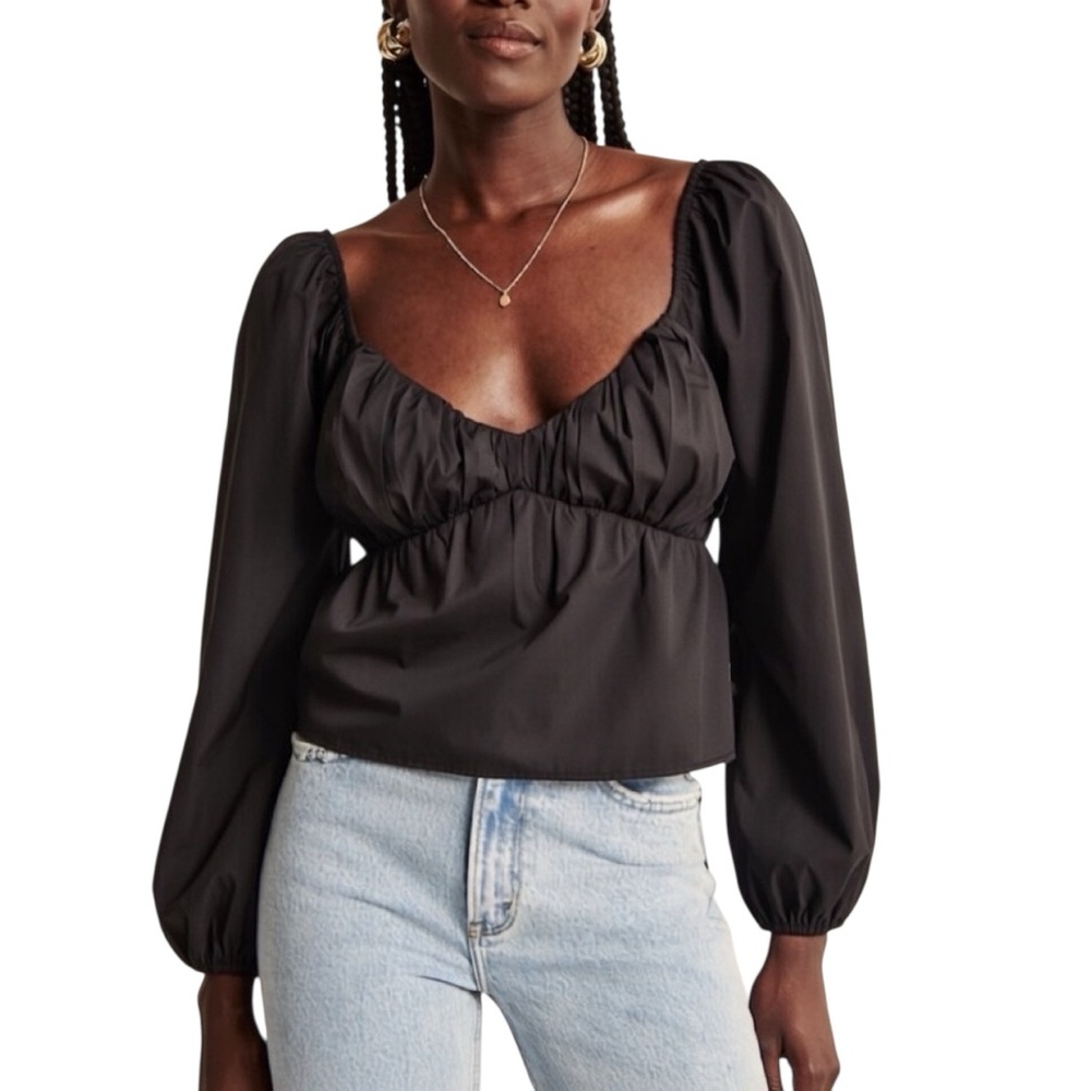 Poplin Long Sleeve Baby Doll Top